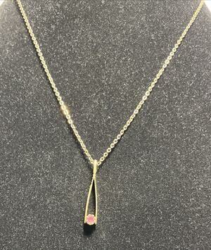 Vintage Gold Jeweler’s Tweezers Necklace With Beautiful Ruby Stone 18”